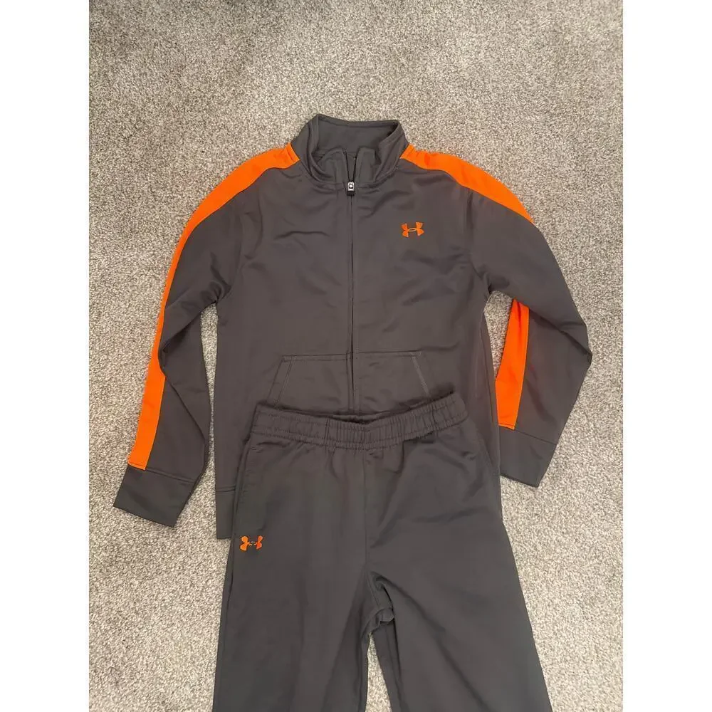 Boys Under Armour Orange/Gray Tracksuit Two Piece Jacket/Pants, 7